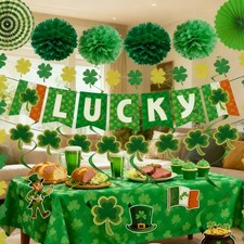 12x St Patricks Day Decor - Shamrock Lucky Banner Garlands Clover Hanging Swirls