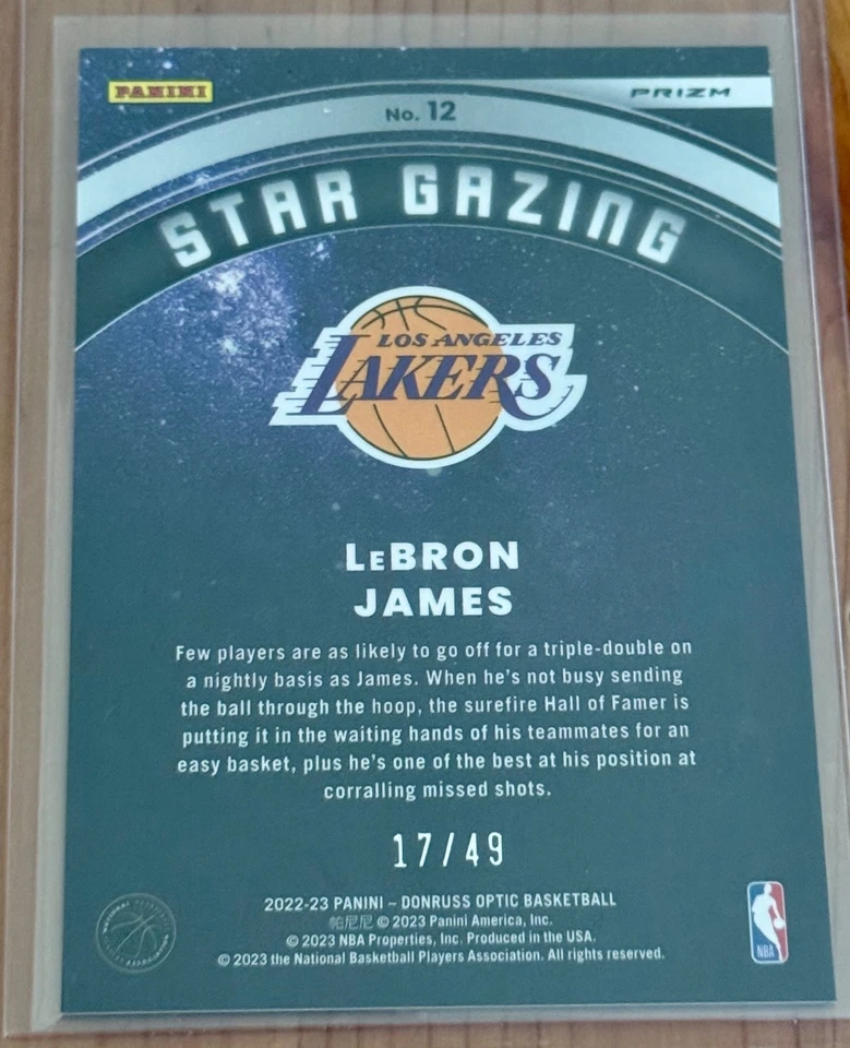 2022-23 Panini Donruss Optic Star Gazing #12 LeBron James 17/49 Blue Holo Prizm - image 2 of 2