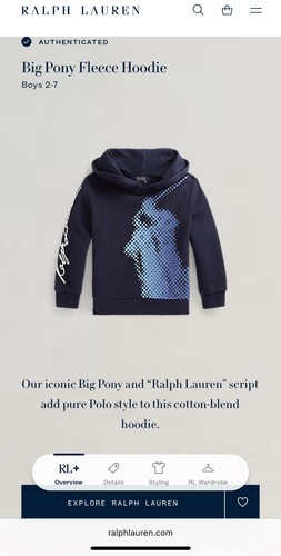 Polo Ralph Lauren Little Boys Big Pony Fleece Hoodie Navy, Size 7 - Picture 3 of 3