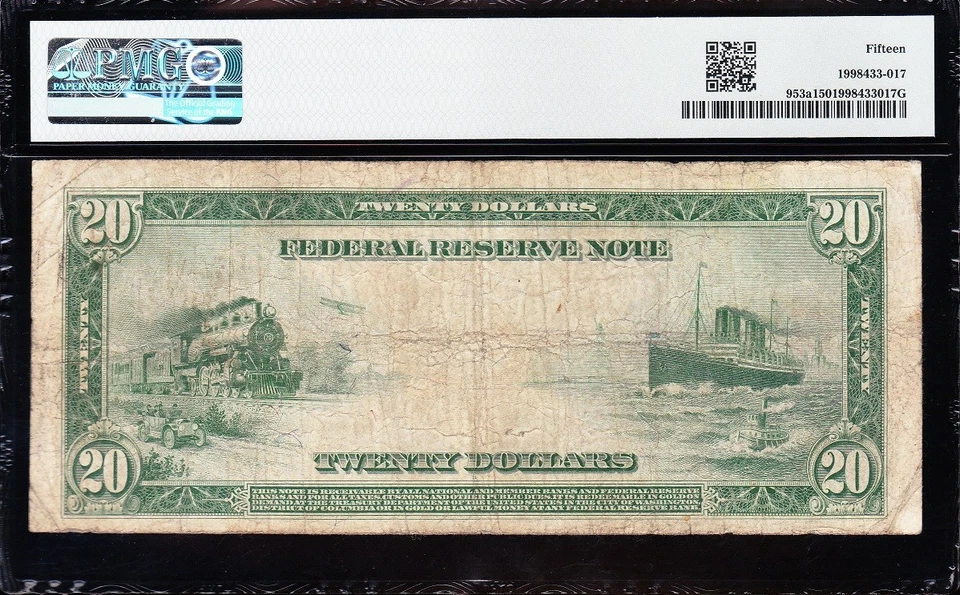 Nice *RARE* 1914 $20 New York "RED SEAL" FRN Note! PMG 15! FREE SHIP! B277054A - Image 3 of 3