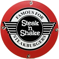 VINTAGE STEAK N SHAKE PORCELAIN SIGN PEPSI COKE MCDONALDS IN-N-OUT GAS BURGER