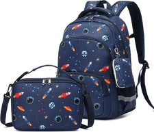 Kids Backpack Set Boys Space Rocket School Bag Multipocket Bookbag with Insulate