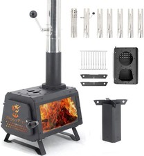 Portable Wood Burning Stove,Hot Tent Stove W/ Fire Viewing Window,7 Section