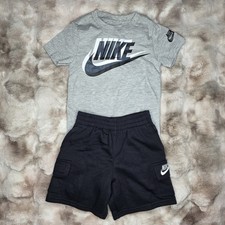 Nike Short Sleeve T-Shirt Cargo Shorts 2 Piece Set Gray/Black Size 4 Boys NWT