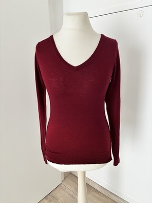 The Limited Damen Pullover Bordeaux Rot Gr. XS V-Ausschnitt Feinstrick Klassisch