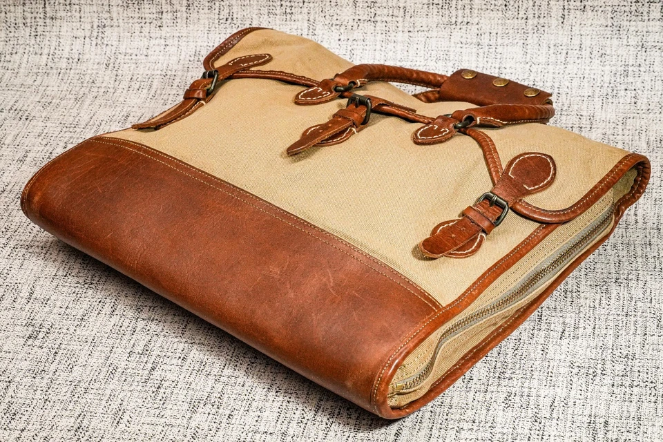 Maletín Bolso Mensajero Vintage Ralph Lauren Doble RL RRL Lona y Cuero Foto 2 de 4