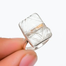 White Topaz Gemstone Handmade 925 Sterling Silver Jewelry Ring Size 6 Q389