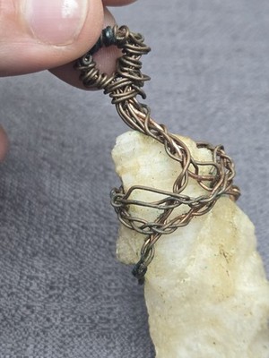 Handmade Wire Wrapped Raw Crystal Stone Pendant Copper Wire Artisan Jewelry