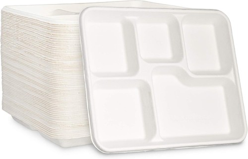 Comfy Package [125 Count 100% Compostable 5 Compartment Plates Disposable - 10 I - Picture 1 of 6