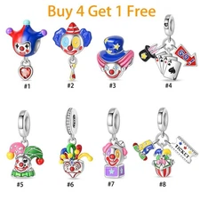 KUNSIR 925 Sterling Silver DIY Charm Cute Circus Clown Bead Pendant For Bracelet