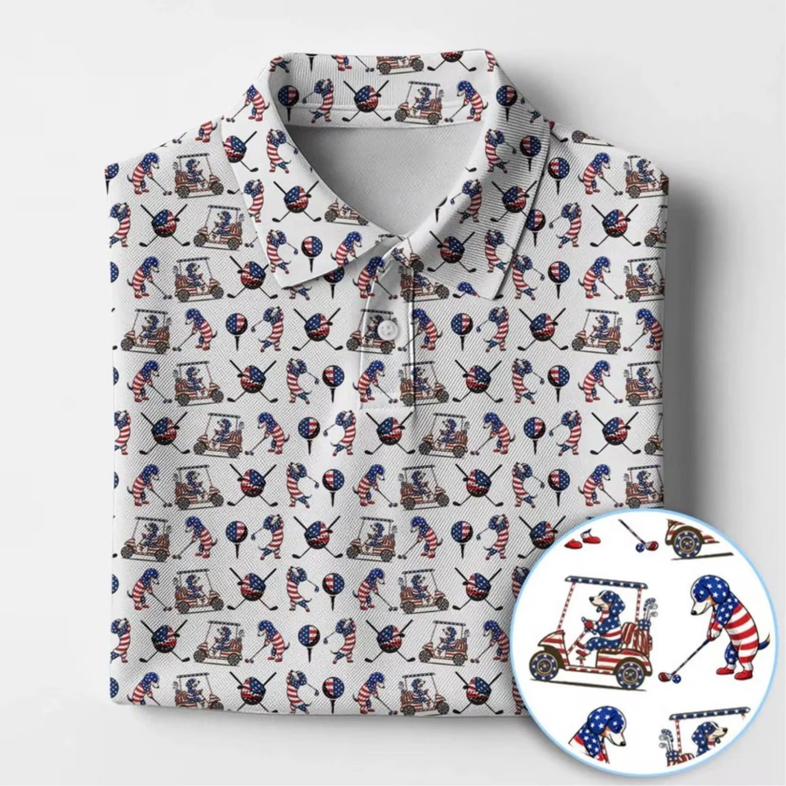 Dachshund USA Flag Pattern Golf Polo Shirt for Men