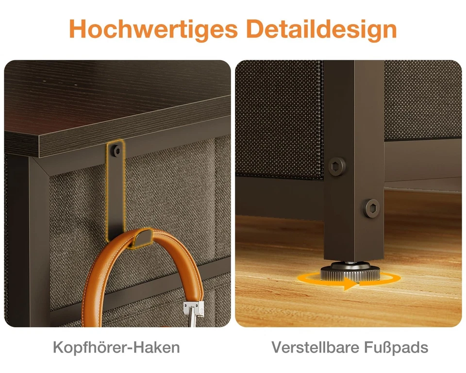 Schreibtisch mit 8 Stoff Schubladen 120x48cm Schreibtisch mit Stauraum Comput... - Bild 4 von 4