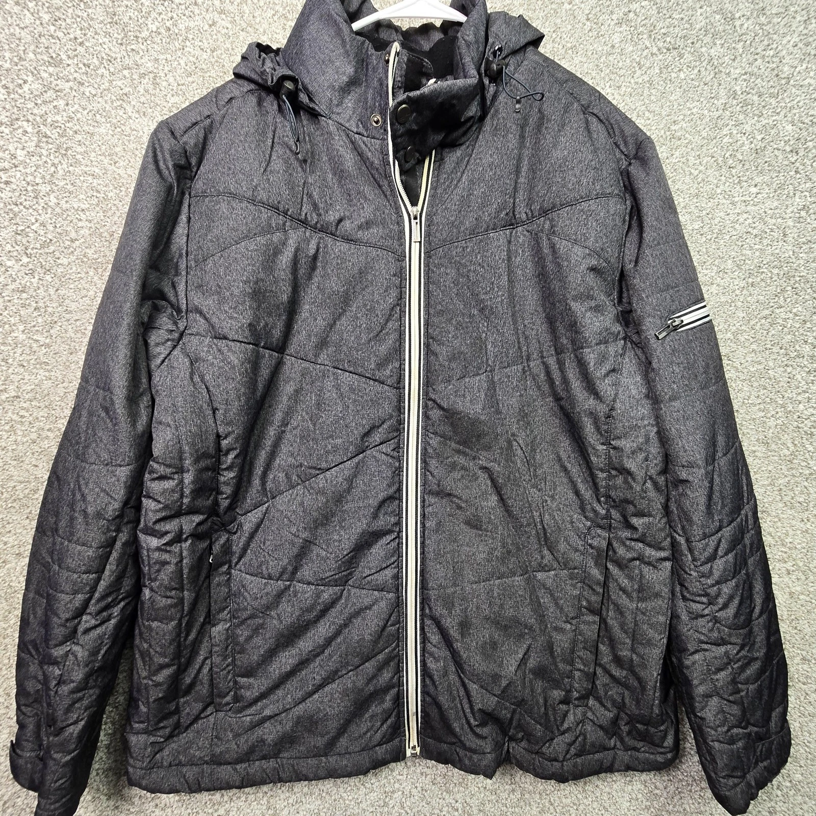 North End Sport Jacket Mens XL Gray Hooded Quilted Puffer Insulated Pockets