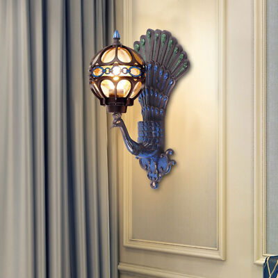 Rustic Wall Light Industrial Mid Century Peacock Wall Sconce with Glass Shade