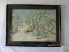 gesticktes Bild gerahmt Holzrahmen alt um 1910 Spreewald 49 x 37,5 cm