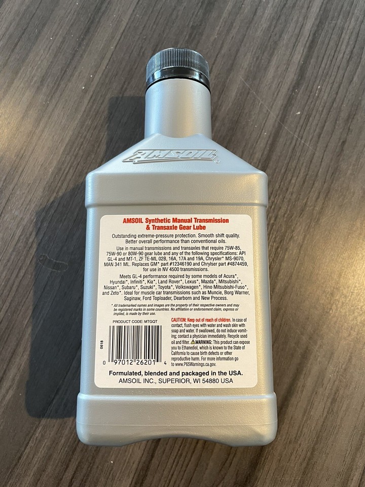 Amsoil Manual Transmission & Transaxle Gear Lube 75W90 1QT MTGQT eBay