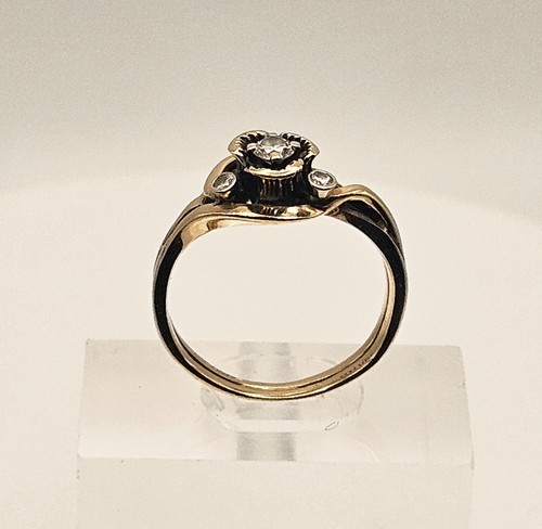 NW 14k solid gold antique approx .15ct tw 4 stone genuine diamond floral ring - Picture 2 of 6