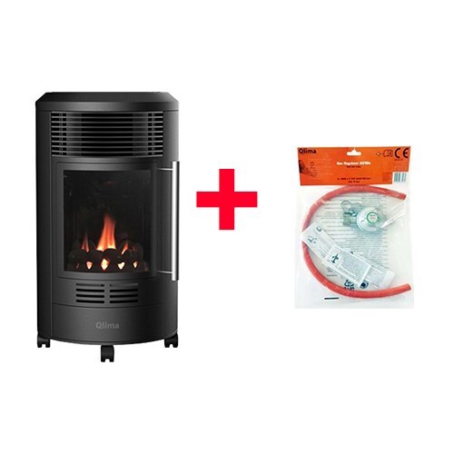Qlima Stufa A Gas Da Interno 3,4KW Effetto Camino GH8034 Nero Con Regolatore Gas - Foto 1 di 8