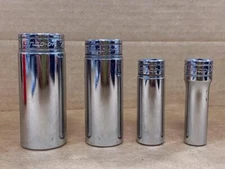 SNAP-ON 4 PC 3/8" DRIVE 6 PT DEEP SOCKETS (3/8" SFS121- 7/8" SFS281) USED.