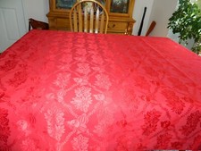 L-24 DEEP RED POINSETTIA CHRISTMAS ORNAMENT DAMASK TABLECLOTH 55 X 98