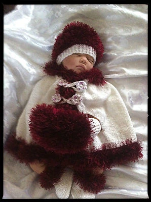 KADIE-JADE Baby Knitting Pattern #104 - To make a Fur edged Poncho Set for 0-6m Baby