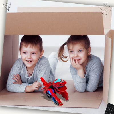 Kinder Automatischer Dinosaurier Transformator Auto Lichter Geräusche Innenbereich Kinder Spiel Rot