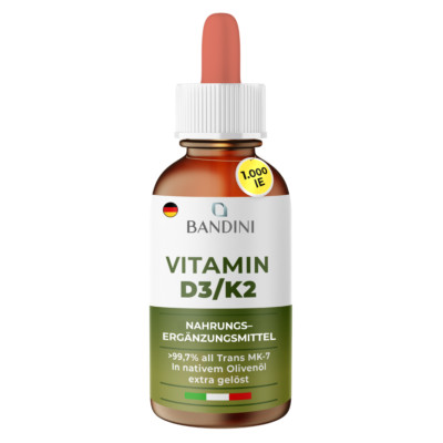 Bandini  Vitamin D3 K2 30ml Tropfen | Vitamin K2 99,7+% All-Trans MK-7