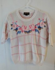Vintage 80s Eddie Bauer Floral Knit Grannycore Sweater Shirt Womens Medium