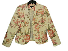 Josephine Womens Blazer Floral Upholstery Light Golden Tone Hook Front Size 10