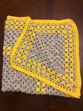 BEAUTIFUL HANDMADE CROCHET/KNIT AFGHAN BABY BLANKET MIXED PASTEL SIZE 36"x36"