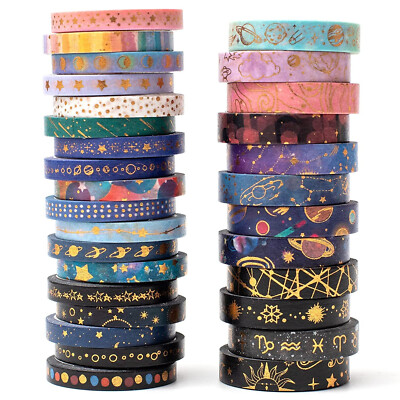 YUBX Skinny Galaxy Washi Tape Set 30 Rolls Gold Foil Decorative Masking Tapes