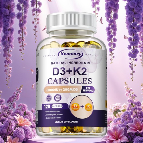 Vitamins D3+K2 Capsules 200mcg - Bone & Heart Health, Immune Support Supplements