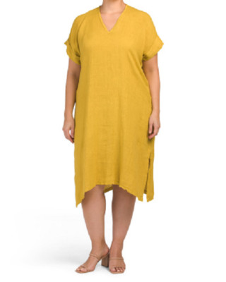 NEW FRANCESCA BETTINI YELLOW LINEN  SHIFT MIDI DRESS SIZE 1 X WOMEN