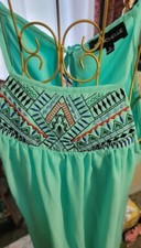 Lovely S MY MICHELLE Short Tank Dress Teal Tie Back Embroidered Women's Small Sm