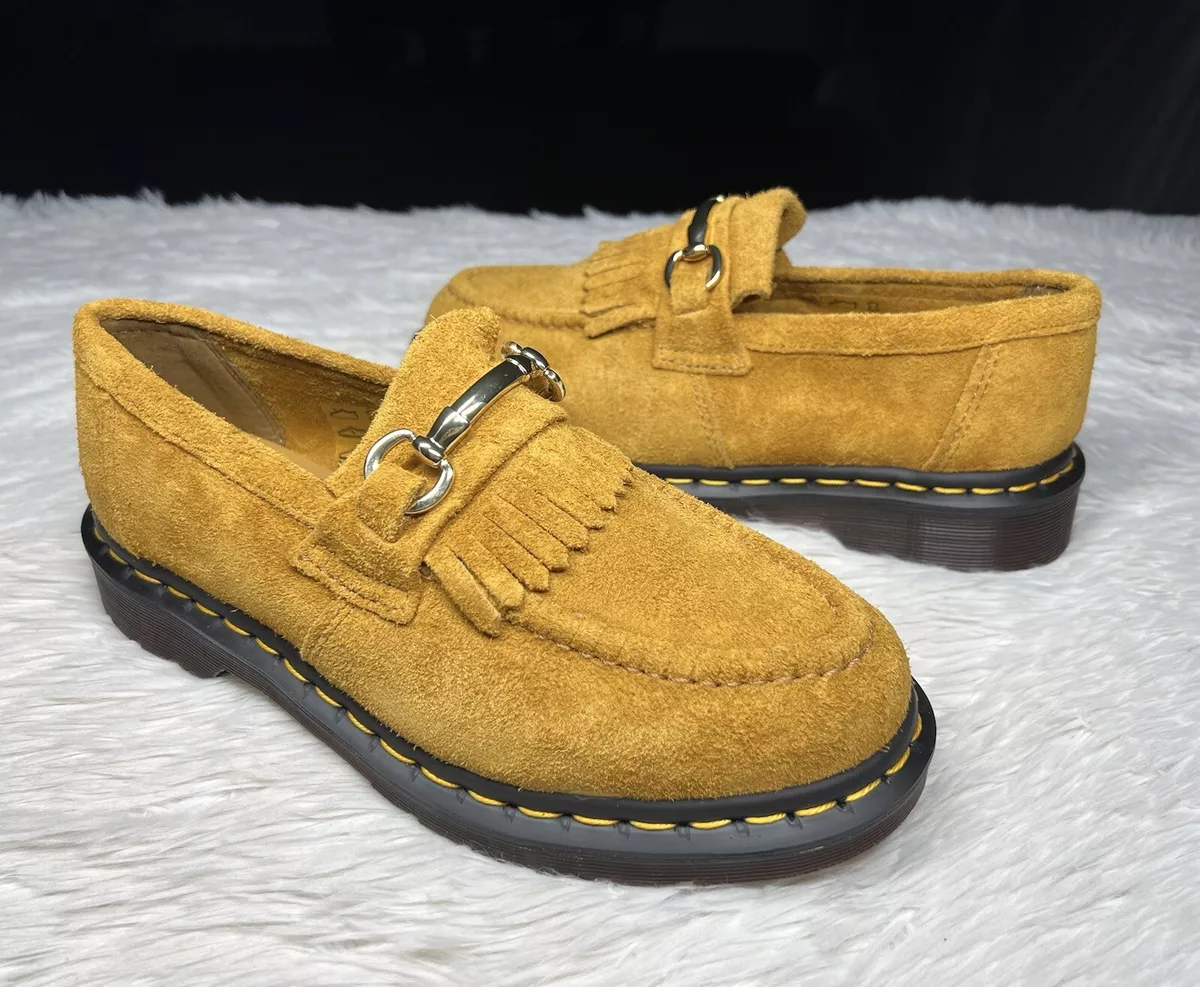 DR. MARTENS ADRIAN SNAFFLE SUEDE FRINGE LOAFERS TAN MUSTARD BROWN