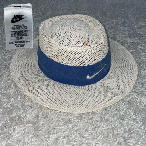 Vintage Nike Twisted Toyo Center Swoosh White Straw Wide Brim Golf Hat OSFA - Picture 1 of 8