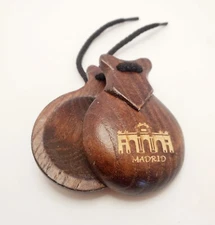Vintage Castanets Spanish Hand-Carved Handmade Wood Madrid Flamenco