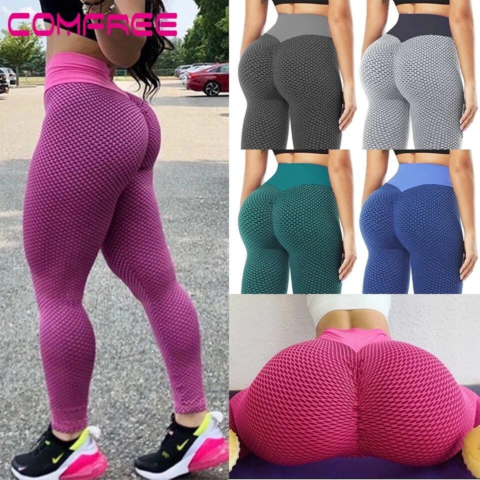Mujeres Pantalones de Yoga Anticelulíticos Cintura Alta Scrunch Push Up Panal Leggings Foto 2 de 4