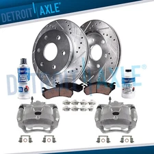 Front Drilled & Slotted Rotors Calipers Brake Pads for Toyota FJ Cruiser Tacoma