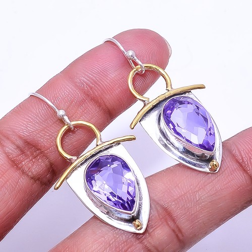 Colour Changing Alexandrite 925 Sterling Silver Two Tone Earring 1.76" E85