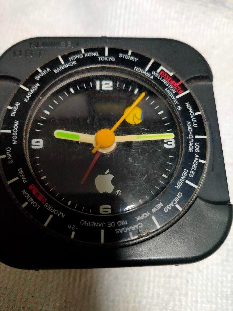 動作確認済 Apple logo desk clock レア Apple Computer Table Clock Analog Black Novelty From Japan