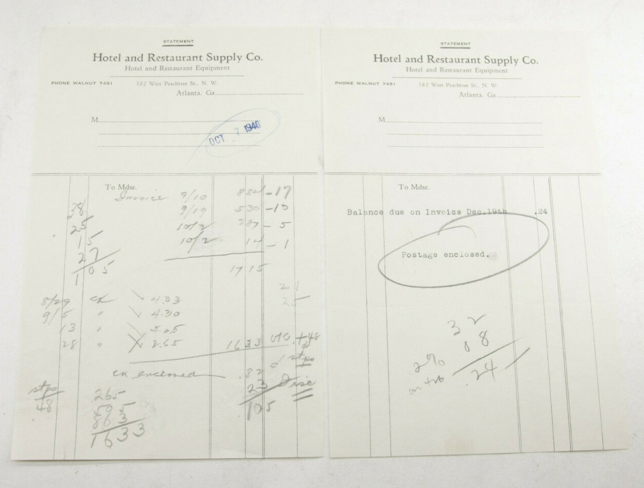 1940 Lamson Goodnow Hotel and Restaurant Supply Atlanta GA Memos