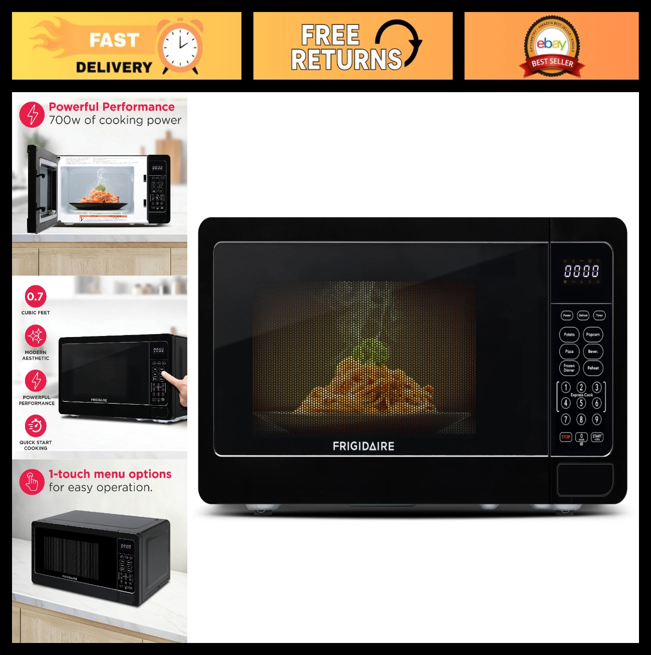 Compact 0.7 Cu. Ft. Black Microwave Oven - Kitchen Countertop Appliance, Easy Cl