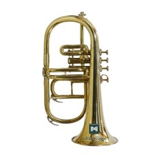 4 Valve Bb Flugelhorn, Polished Brass Instrument with Case, Mouthpiece.