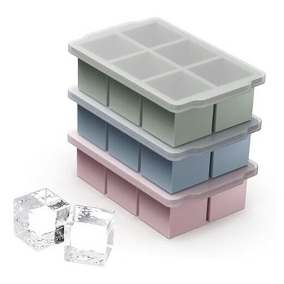 3 Packs Large Ice Cube Molds with Stackable Lid,Silicone Ice Cube Tray Neutral