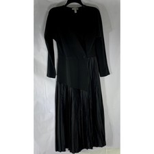 ASOS Women’s Black Pleated Long Sleeve Wrap Midi Dress SZ 6