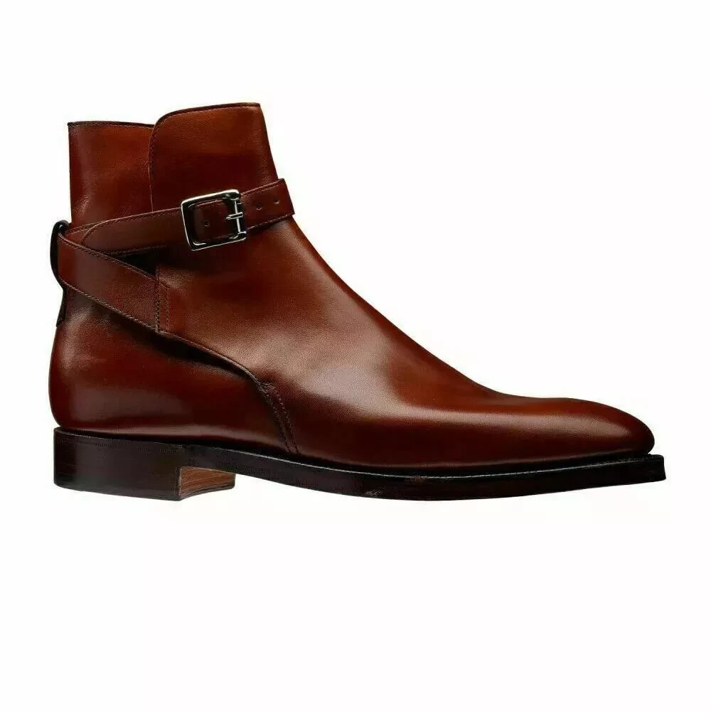 Men's Brown Jodhpur Buckle Strap Leather Boots