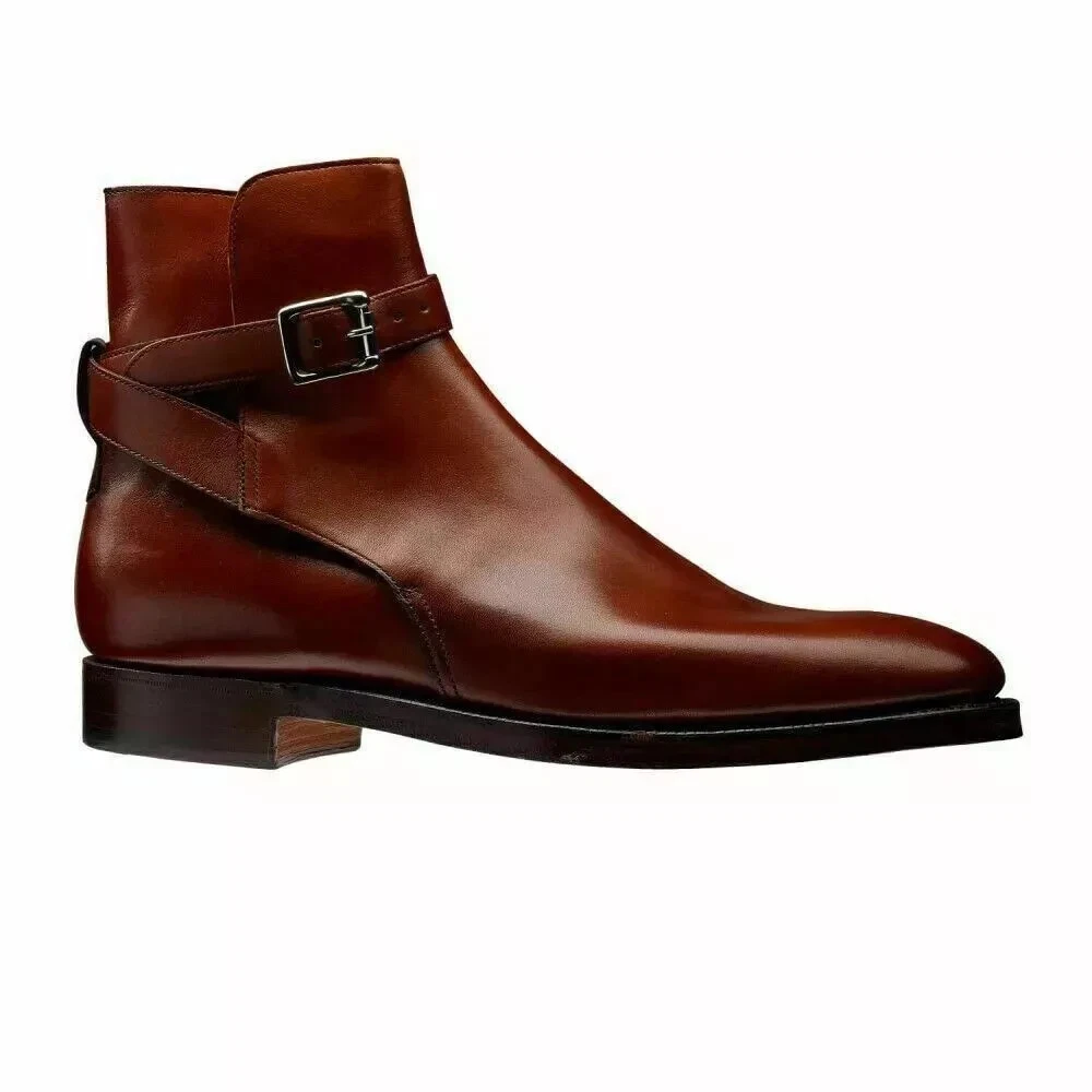 New Handmade Classic Jodhpur Brown Buckle Strap Leather Causal Boots For Men