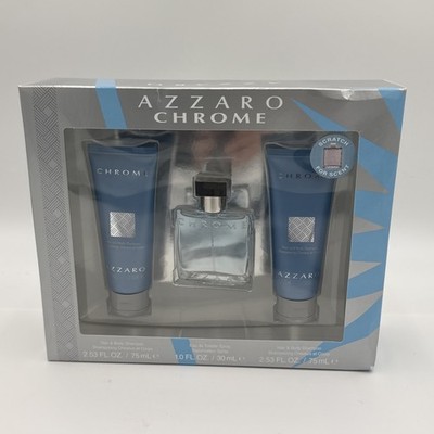 Chrome by Azzaro for Men Set: EDT + Hair & Body Shampoo x2 (1.0+2.53+2.53oz) New