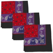 Two Tone Paisley Bandana - Set of 3 Black Purple